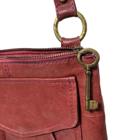 FOSSIL Dark Red Leather Lock Key Crossbody Bag - Picture 7 of 16